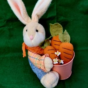 PLUSH EASTER RABBIT WITH BUCKET OF CARROTS